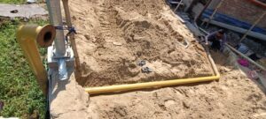 Excavation for underground water pipes setup